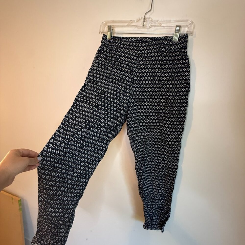 H&M Navy White Geometric Print Pull-On Tapered Pants Size 2 Pockets - Picture 3 of 7